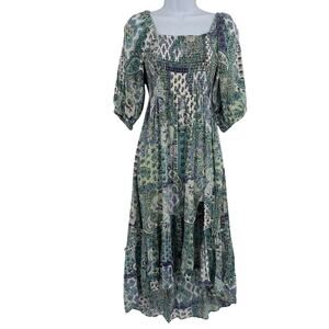 Angie Boho Milkmaid Dress Sz M Cottagecore Romantic Smocked Fairy Grungel Hi-Low